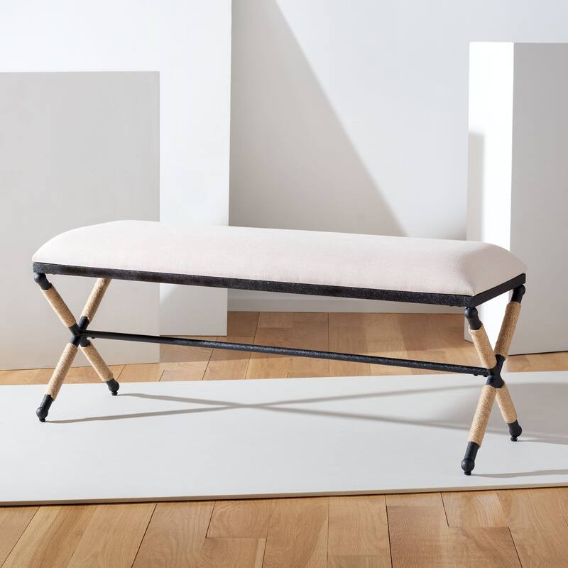 SAFAVIEH Couture Candelaria Hemp Wrapped Bench - 47.8 In W x 16 In D x 20.3 In H - 48Wx16Dx20H - Beige/Black