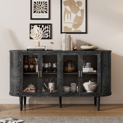 Farmhouse Sideboard Cabinet with Storage, Wood Buffet Cabinet with Glass Doors and Adjustable Shelves for Kitchen