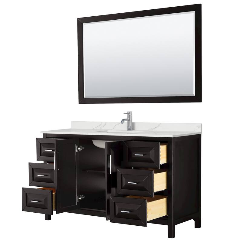Daria 60-inch Single Vanity, Single Hole Quartz Top, 58-inch Mirror