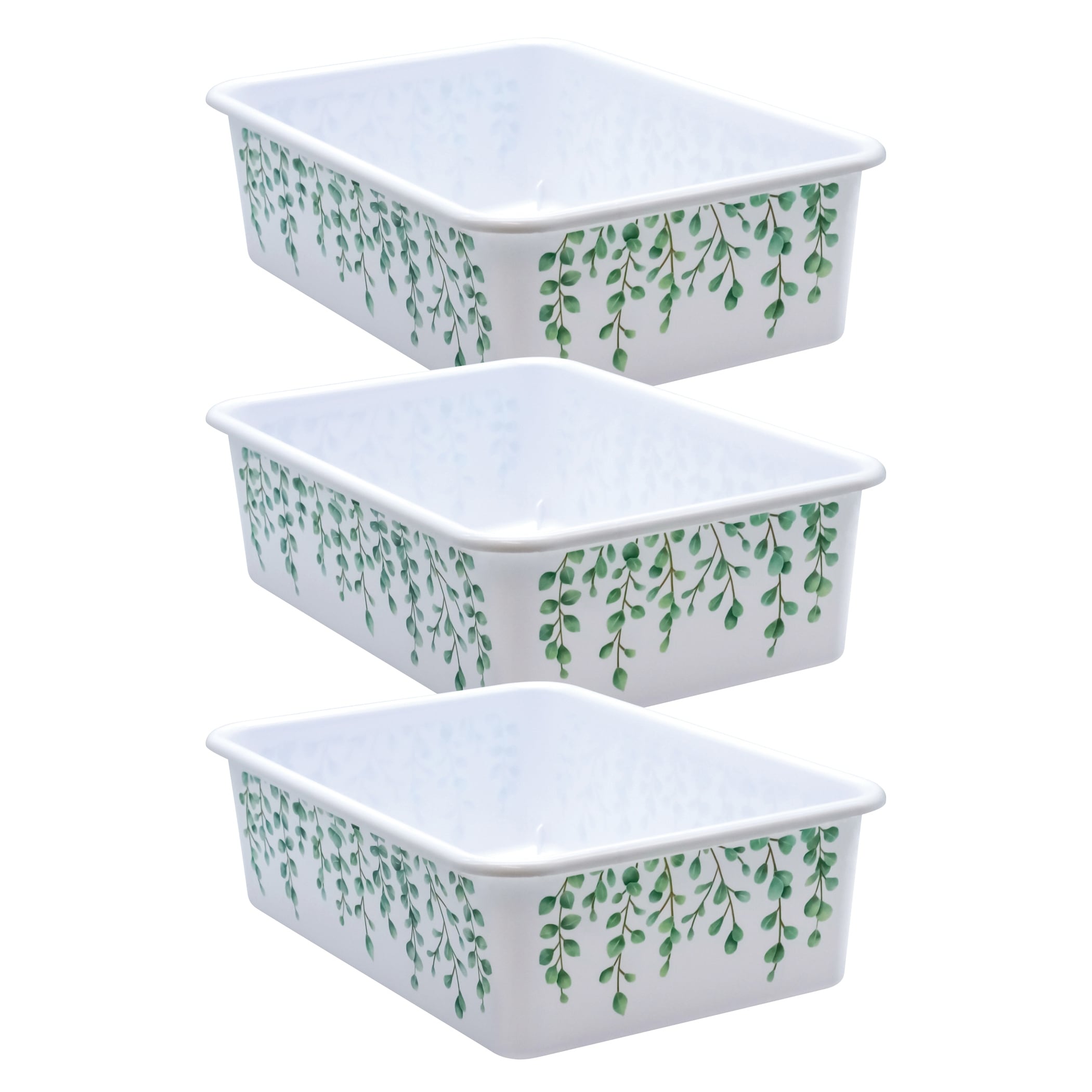 Teacher Created Resources Eucalyptus Large Plastic Storage Bin, Pack of 3