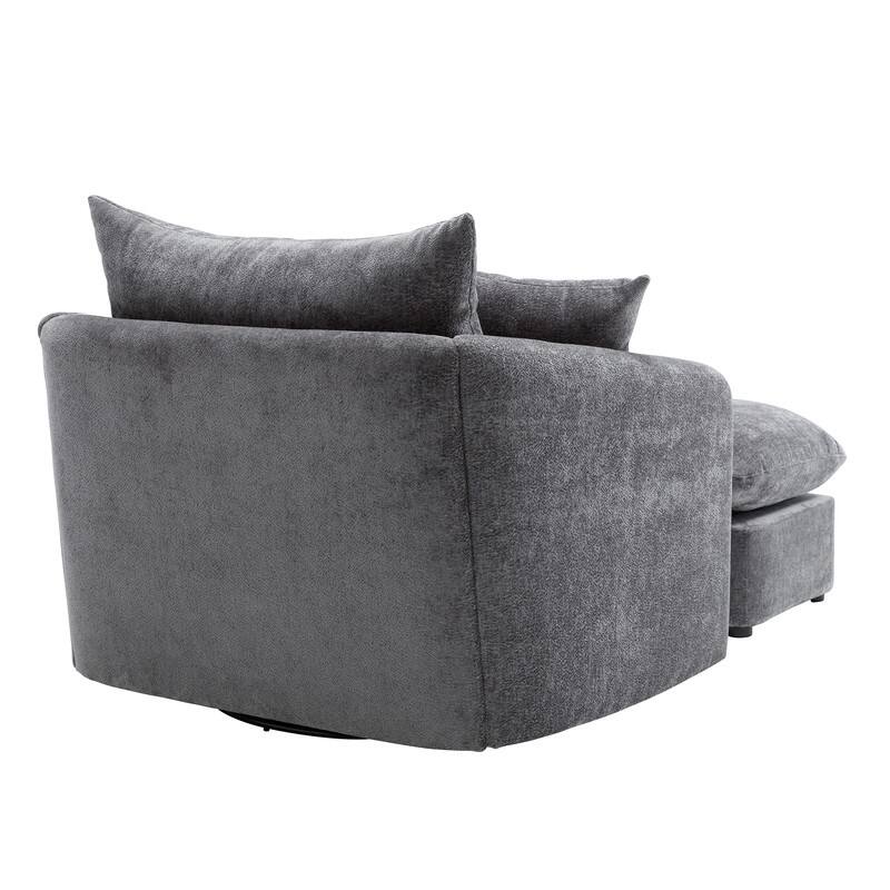 46" Chenille Upholstered Oversized Swivel Armchair With Ottoman