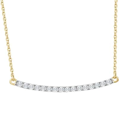 1/3Ct Diamond Bar Pendant Yellow Gold Necklace Lab Grown 1 1/3"