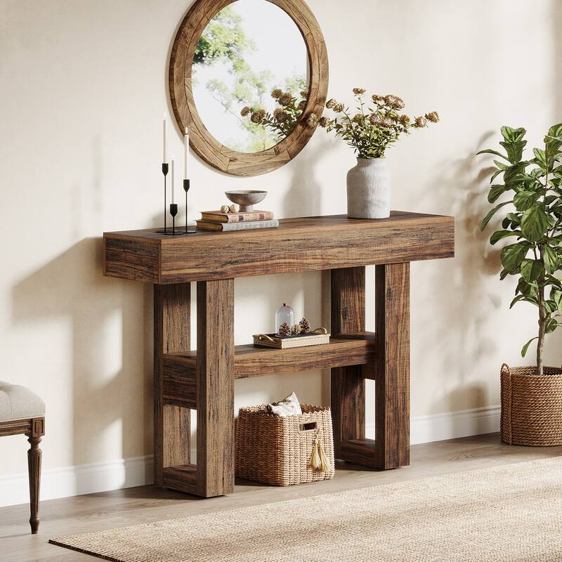 41-Inch Farmhouse Console Table for Entryway, 2-Tier Narrow Sofa Table - 41.34" W x 11.81" D x 31.5" H