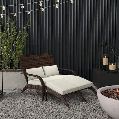 Outsunny Wicker Adirondack Chair for 2 with Cushions & Footrests, PE Rattan Fire Pit Chair