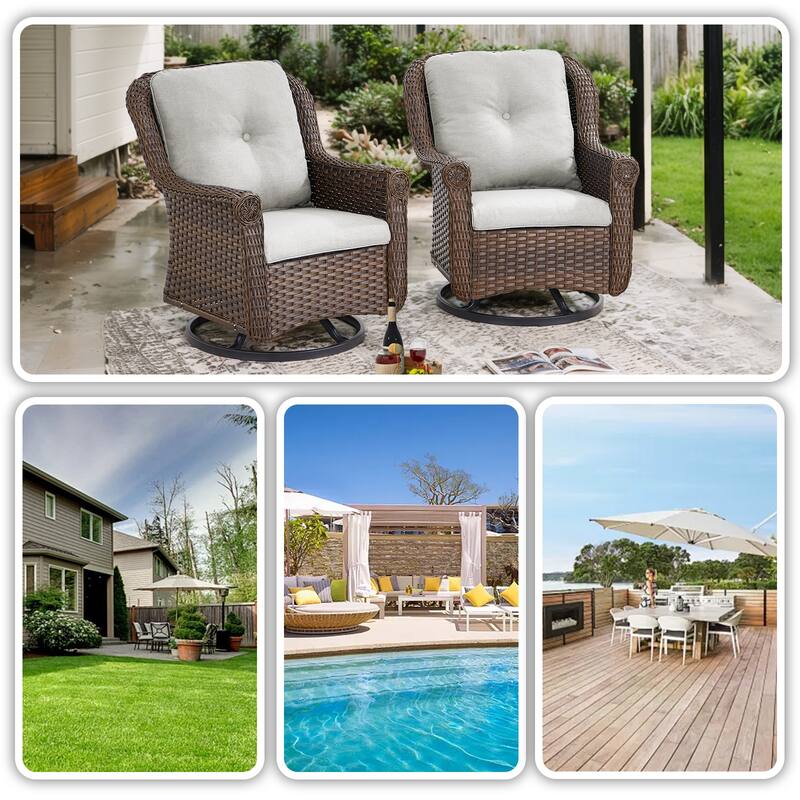 2 Piece Outdoor Swivel Chairs with Cushion Brown - Beige
