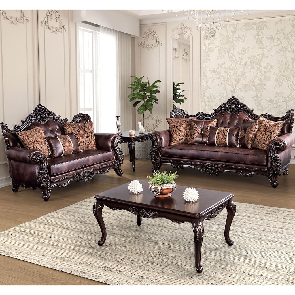 Furniture of America Wasing Traditional 2-Piece Formal Tufted Back Sofa and Loveseat Set