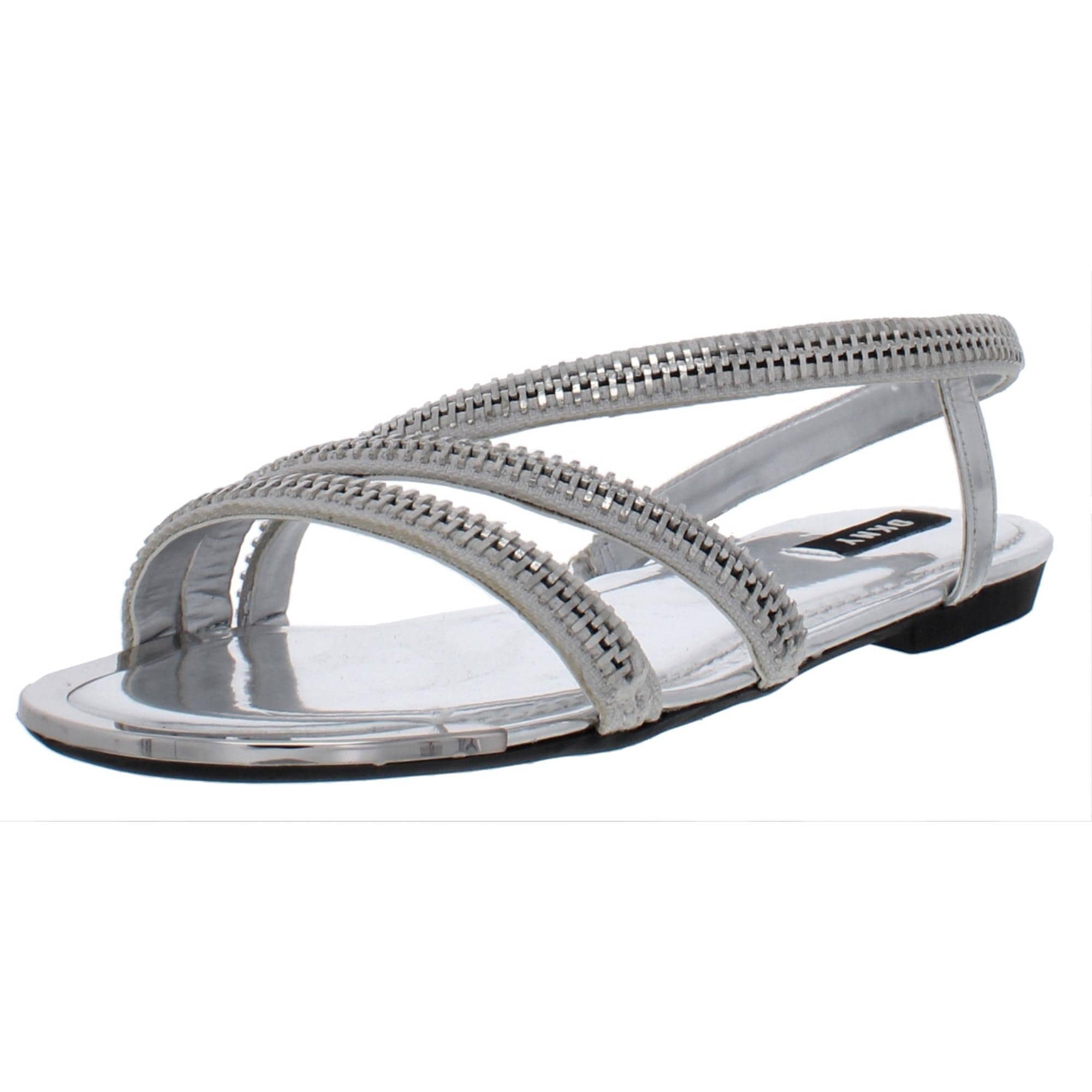 silver open toe flats