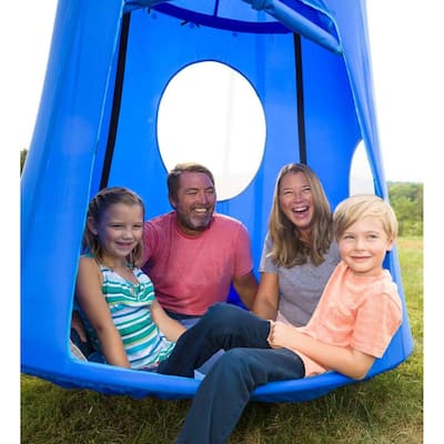 HearthSong Nylon Family HugglePod HangOut w/ Quilted Floor Mat and LED Lights - Blue - One Size - One Size