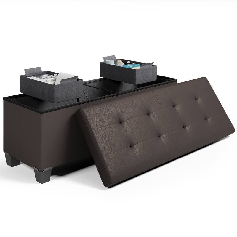 Empyrean Tuffted Folding Foot Rest Storage Ottoman Bench with Storage Bins