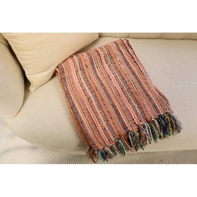 Home&Manor Handcrafted Wool & Cotton Throw Blanket Sunburst Peach