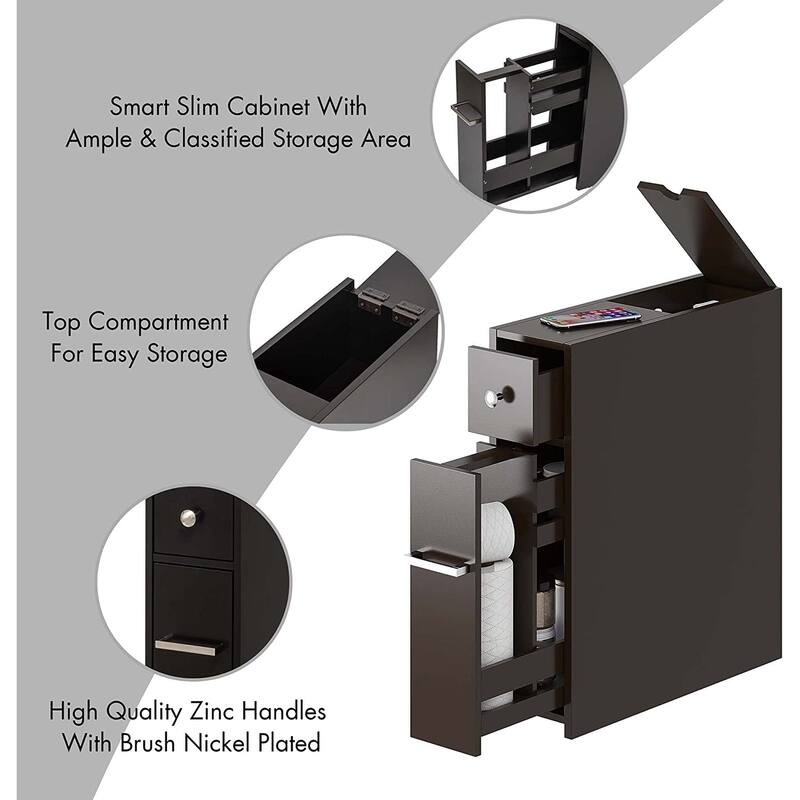 Spirich Home Slim Bathroom Storage Cabinet, Free Standing Toilet Paper Holder, Bathroom Cabinet Slide Out Drawer Storage