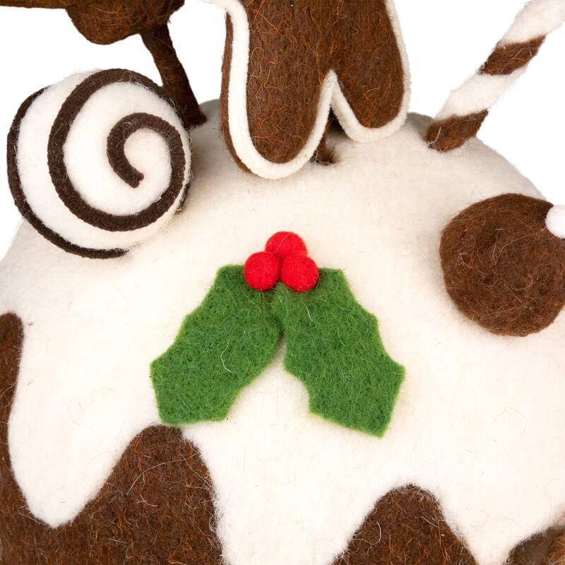 Gingerbread Cake and Mice Christmas Decoration - 13" - Brown and White