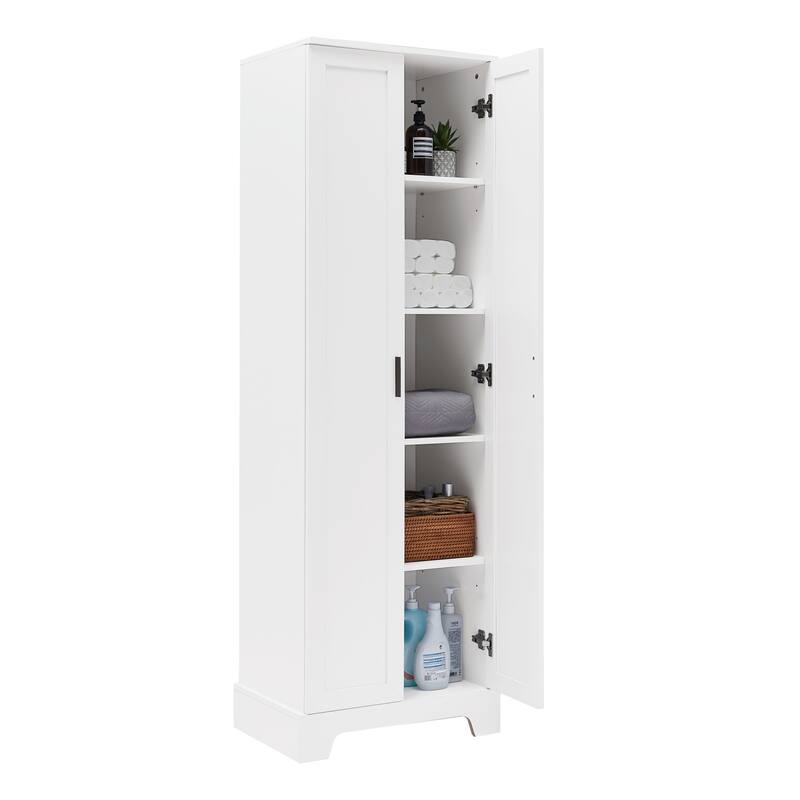 Roomfitters Tall 2-Door Storage Cabinet with 5-Tier Adjustable Shelves, Modern MDF Linen Tower for Bathroom & Office