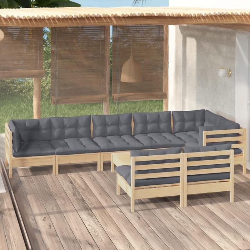 vidaXL Solid Pinewood Patio Lounge Set 9 Piece with Cushions Multi Colors - 25" x 25" x 24.6"