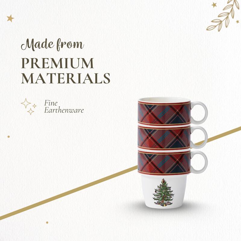 Spode Set of 4 Christmas Tree Tartan Stackable Mugs