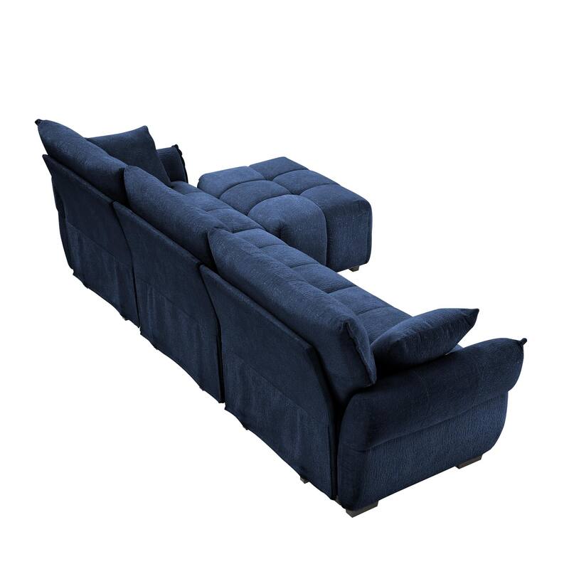 3-Seater L-Shaped Modular Sofa with 1 Ottomans & Pillows