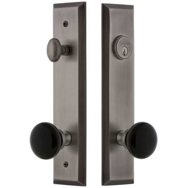 Grandeur FAVCOV_TP_ESET_234 Fifth Avenue Solid Brass Rose Tall Plate Single Cylinder Keyed Entry Door Knob Set with Coventry