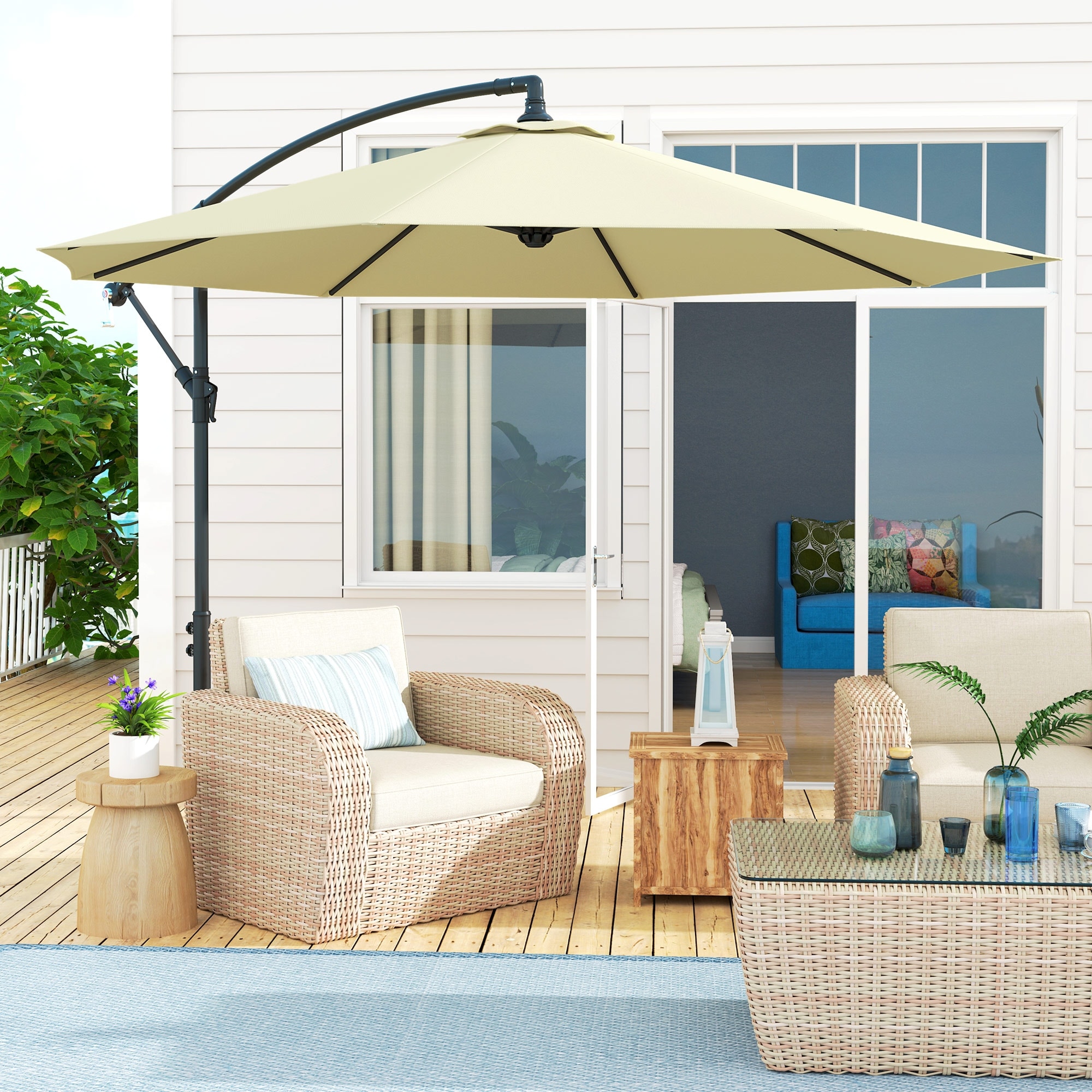 10 Feet UV and Water-Resistant Cantilever Patio Umbrella with Sturdy Base and Crank Handle