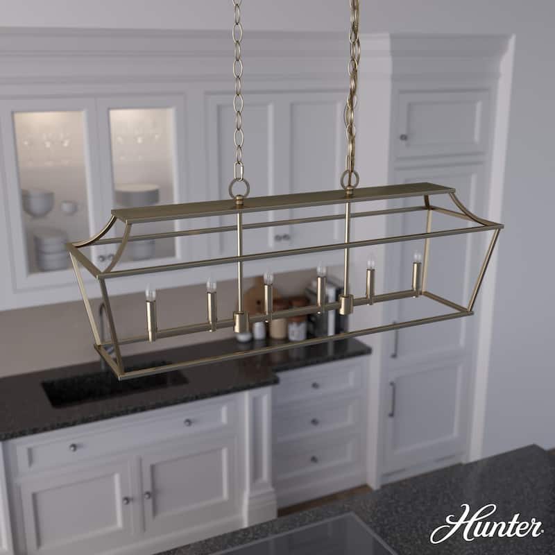 Hunter Laurel Ridge 6-Light Linear Chandelier - Kitchen Island, Dining Room - Modern Farmhouse, Candle, Industrial, Transitional - Alturas  Gold