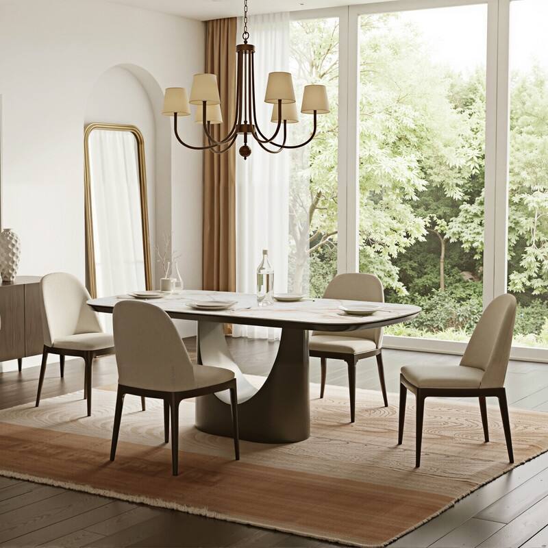 Spruce & Spring Modern Ceramic Top Dining Table with Sculptural Metal Base