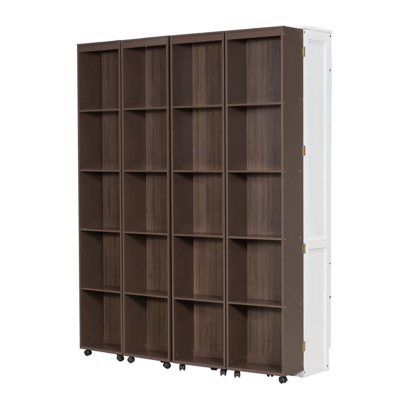 Queen Size Murphy Bed Wall Bed with Storage Doors, Foldable Space Saving Murphy Cabinet Bed with Storage Shelves