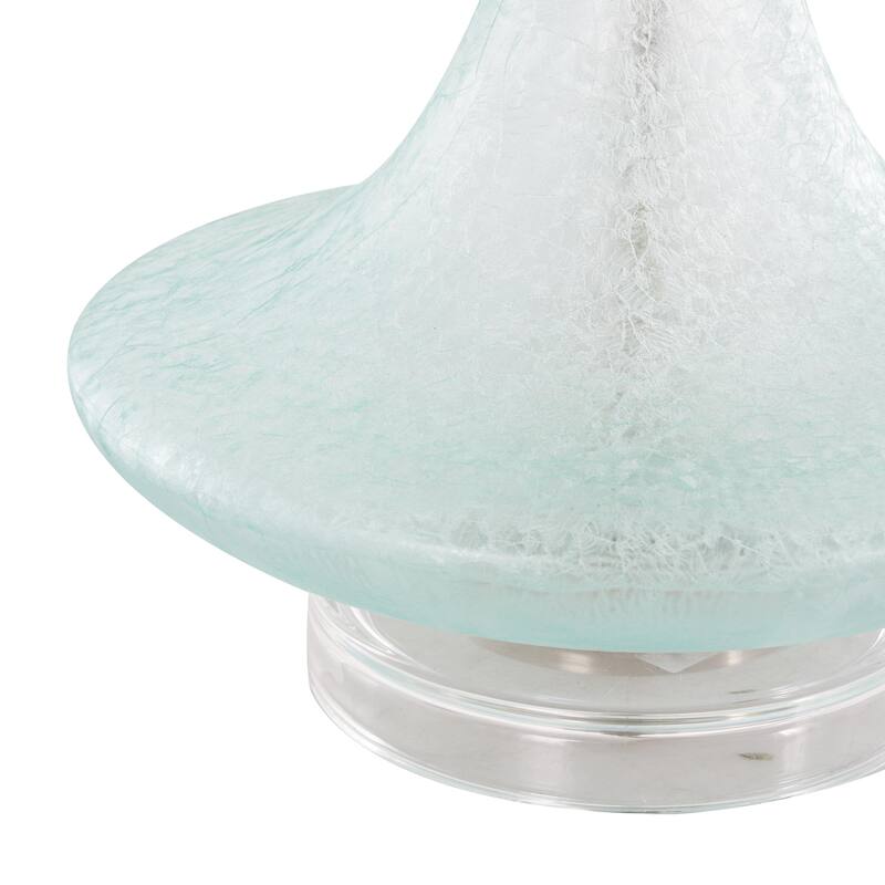 Teal Glass Textured Frosted Round Room Table Lamp with White Drum Shade and Silver Base