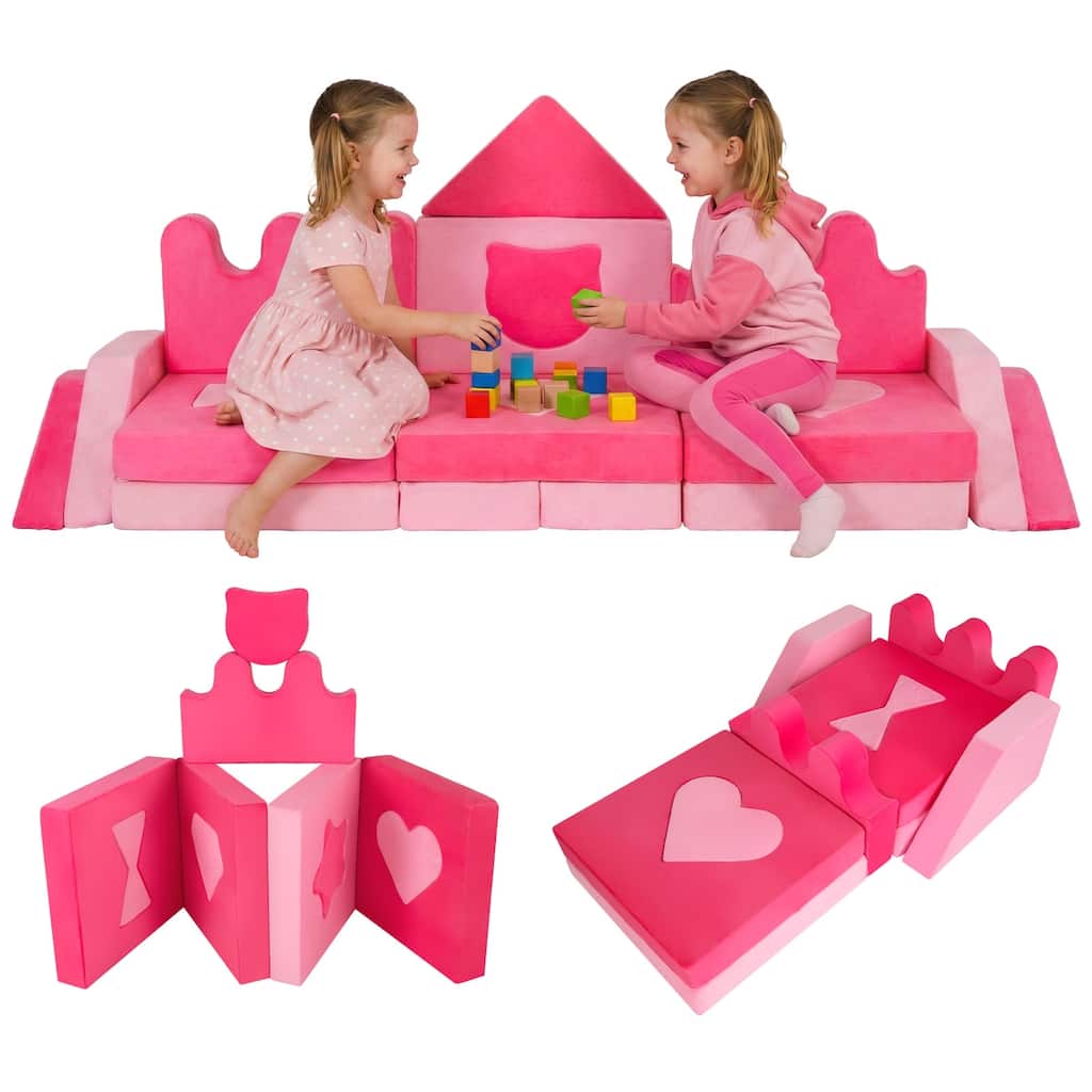 Gymax 14 Piece Kids Play Couch Modular Foam Climbing Blocks for Kids