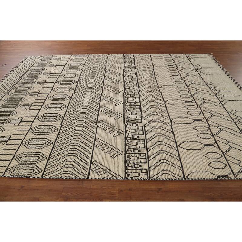 Moroccan Style Area Rug Hand-Knotted Oriental Beige Wool Carpet - 7'9"x 10'6"
