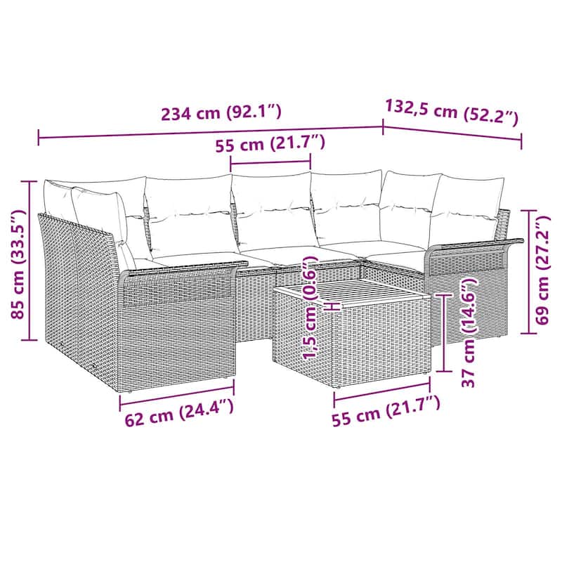 vidaXL 7 Piece Garden Sofa Set with Cushions - 92.1×52.2×27.2
