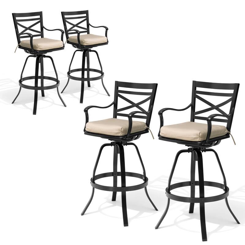 Outdoor Indoor Aluminum Swivel Patio Bar Stools Dining Chairs with Removable Sunbrella Cushion - CanvasAntiqueBeige - 4-Piece