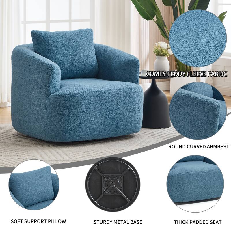 Swivel Round Sofa Chaise, Upholstered Sofa Chair with One Soft Pillow, Single Sofa with Adjustable Pillow