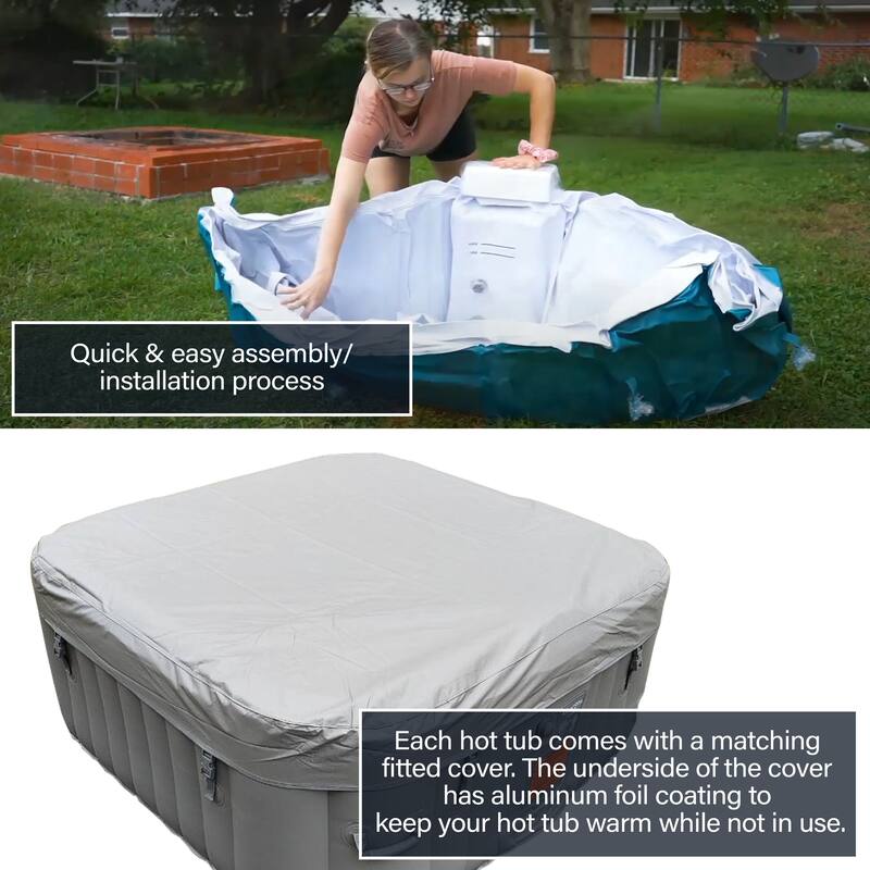 ALEKO Square Inflatable Jetted 4 Person Hot Tub Spa With Cover - Gray