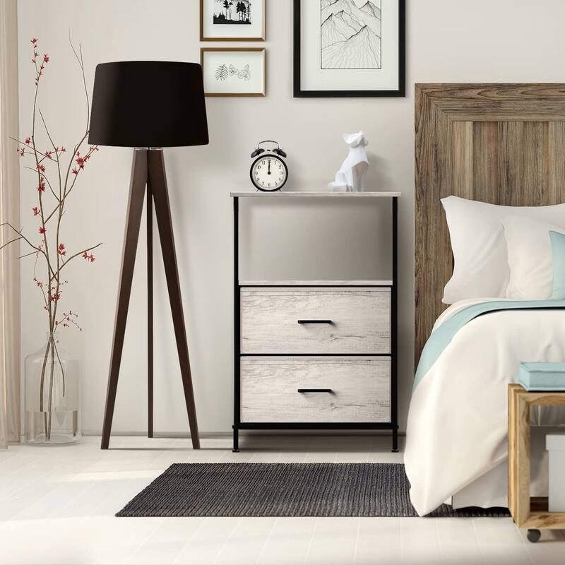 Nightstand 2-Drawer Shelf Storage - Bedside Furniture End Table Chest
