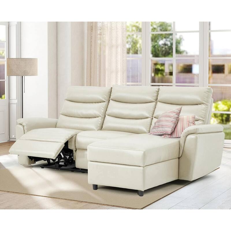 AECOJOY Power Reclining Sectional Sofa, PU Leather Sleep Sofa Bed with Storage Chaise, Adjustable Backrest & Footrest