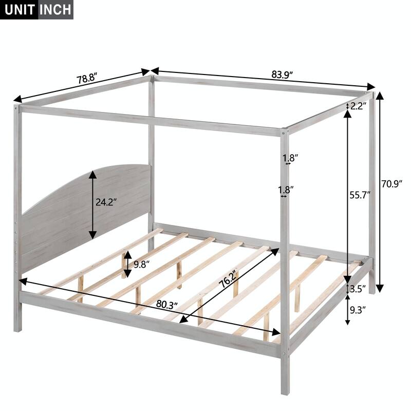 King Size Canopy Bed with Headboard and Support Legs