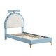 preview thumbnail 9 of 18, Blue Velvet Upholstered Platform Bed with Alarm Clock Shaped Headboard