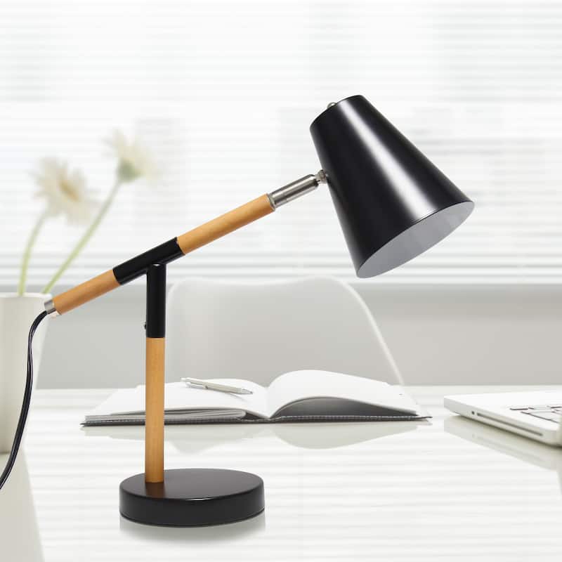 Simple Designs Matte and Wooden Pivot Desk Lamp - 16.13 X 5.50 x 15.50 (L x W x H)