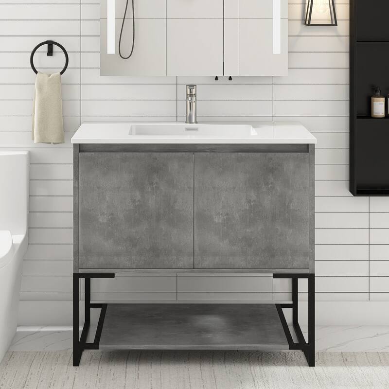36-inch Freestanding Bath Vanity with Cultured Mable Top - Charcoal Gray with White Top