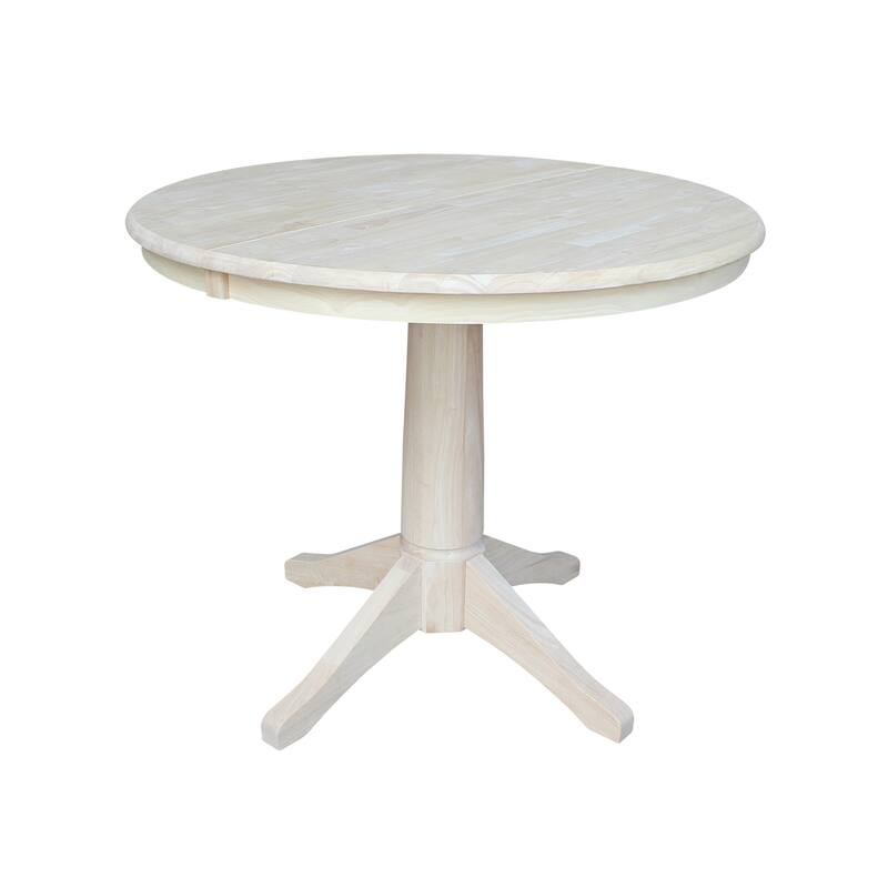 36" Round Pedestal Table With 12" Leaf - Unfinished