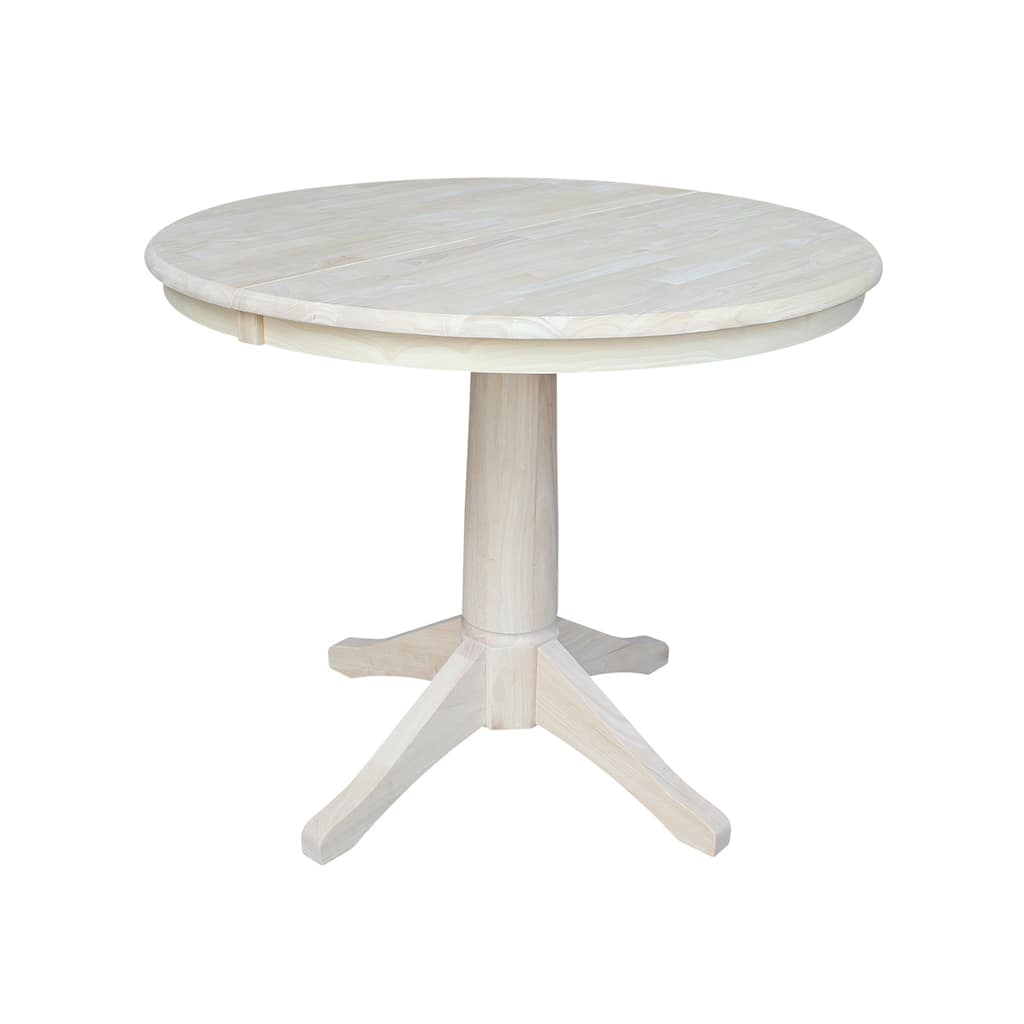 36" Round Pedestal Table With 12" Leaf - Unfinished