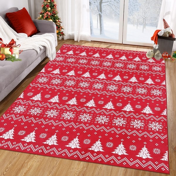 slide 2 of 24, Garvee Christmas Area Rug Snowflake and Xmas Tree Pattern Rug