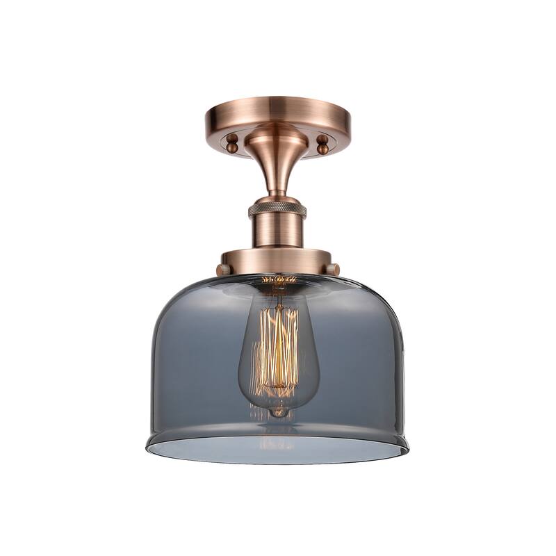 Innovations Lighting Ballston Urban Bell - 1 Light 8" Semi-Flush Mount - Antique Copper/Light Smoke