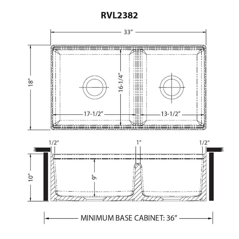 Ruvati 33 inch Fireclay Workstation White Farmhouse Kitchen Sink Apron Front Double Bowl - RVL2382WH - 30 x 18