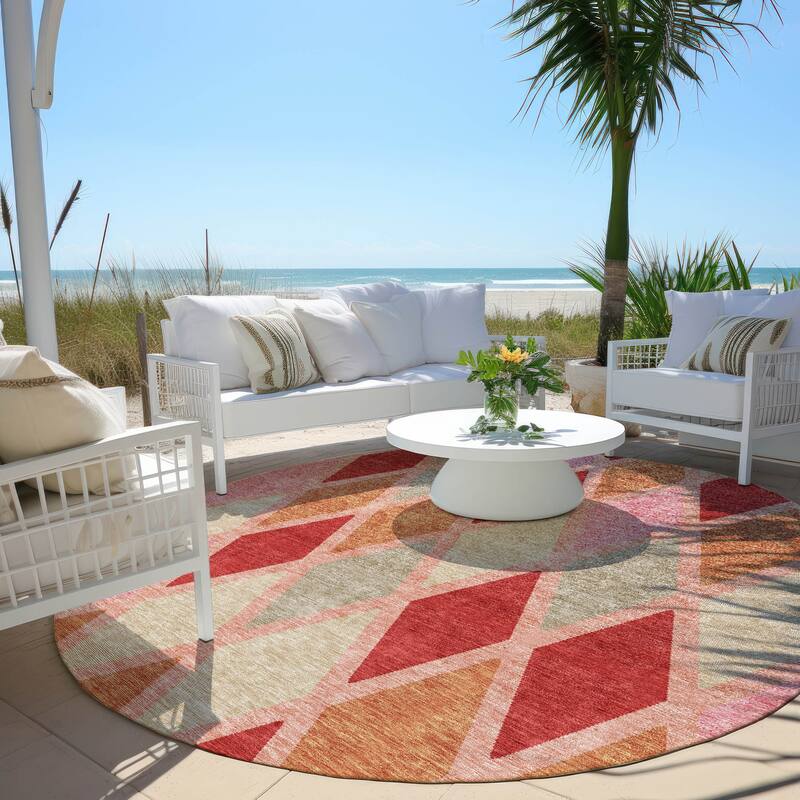 Machine Washable Indoor/ Outdoor Chantille Prism Diamond Rug - Pink - 8' x 8'