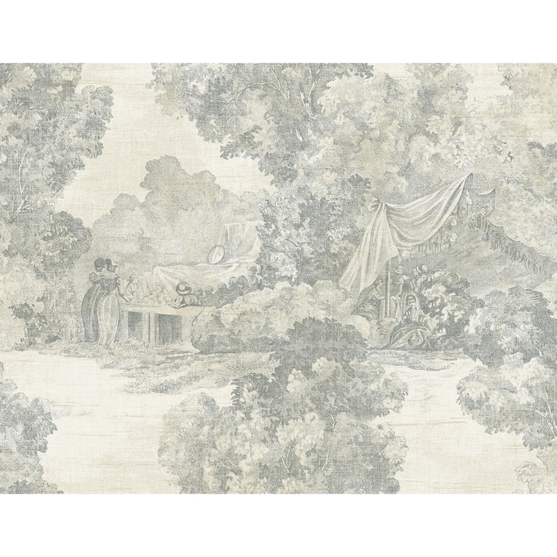 Seabrook Designs Davey Scenic Toile Unpasted Wallpaper - 27 in. W x 27 ft. L - Smoke & Ivory