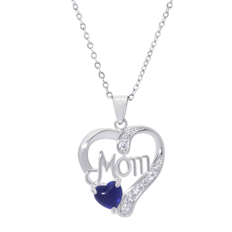 Victoria Townsend Silver Plate MOM Heart necklace with Heart shaped Stone - Black