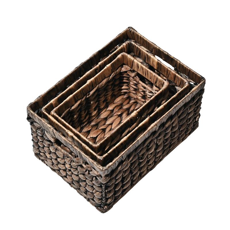 Handwoven Rectangular Nesting Baskets with Handles (Set of 3)