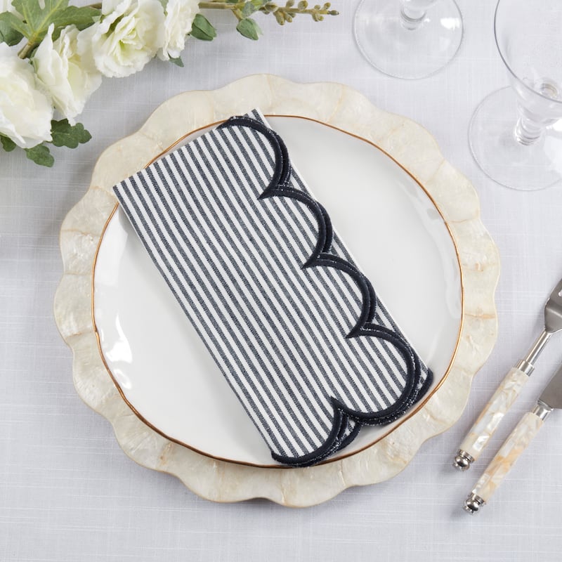 Striped Pattern Cotton Decorative Napkins (Set of 4) - Finished Edge Detail for Dining and Entertaining, 20"x20"