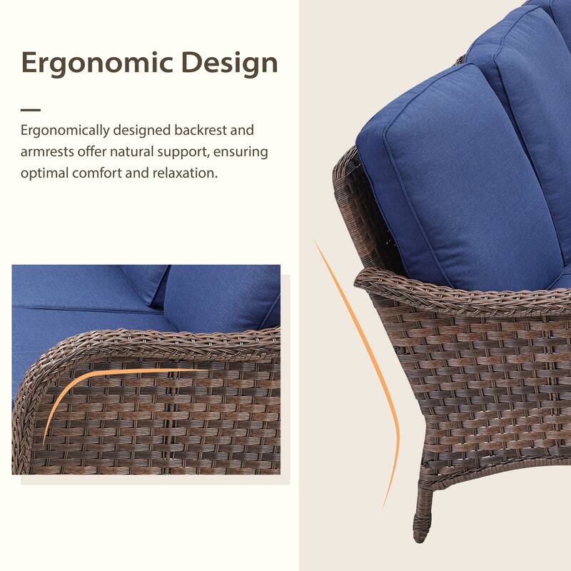 Cavira Brown Wicker Outdoor Patio 3-Seat Sofa with Olefin Cushions