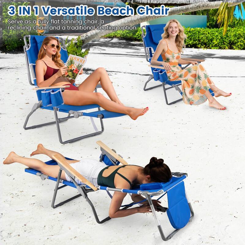 Costway 1/2 PCS 3-IN-1 Foldable Beach Chair with Face Hole, Footrest,
